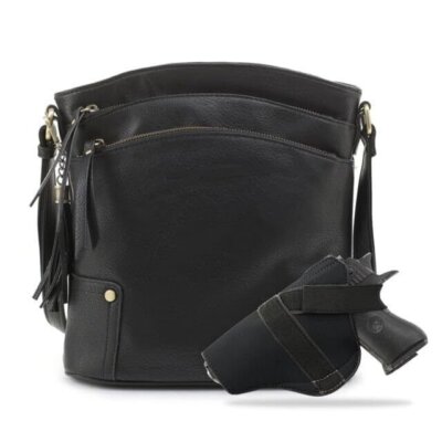 Borsa A Tracolla Nascosta Con Lucchetto E Chiave JESSIE & JAMES Robin - Pelle PU - Tasche Multiple - Dimensioni 25x29x5 Cm - Nero - 2