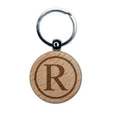 Registered Trademark Symbol Engraved Wood Round Keychain Tag Charm