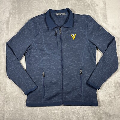 Eddie Bauer Sweater Mens Large Navy Blue Jersey Knit Fleece Full Zip Up  EB250