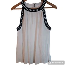 Mine Womens cutout shoulder Long Sleeve blouse size S white and blue