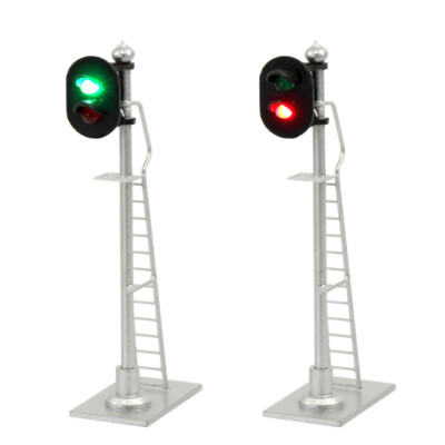 3pcs Model Railroad HO Scale Block Track Signals 2-LEDs Green Red with Ladder