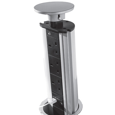 3 Wege Gang Pop Up Verlängerung Tower 2x USB Ports Stahl versteckte Netzsteckdose