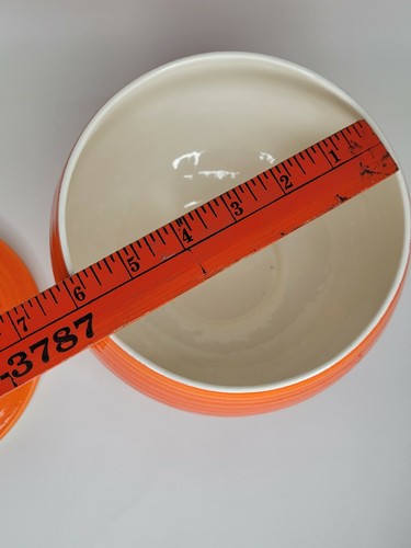 Haeger Cookie Jar Orange Canister Dish MCM Pottery Bowl Lid Early American Vtg - Picture 12 of 12