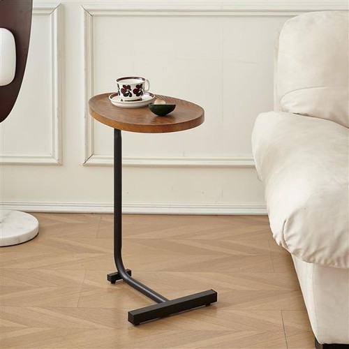 C Shaped End Table Small Side Table Narrow Brown for Sofa Couch and Bed Bedroom - Picture 8 of 11