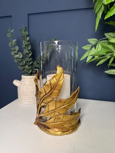 Vintage Style Gold Leaf Glass Candle Holder | Floor Table Lantern - Picture 5 of 7