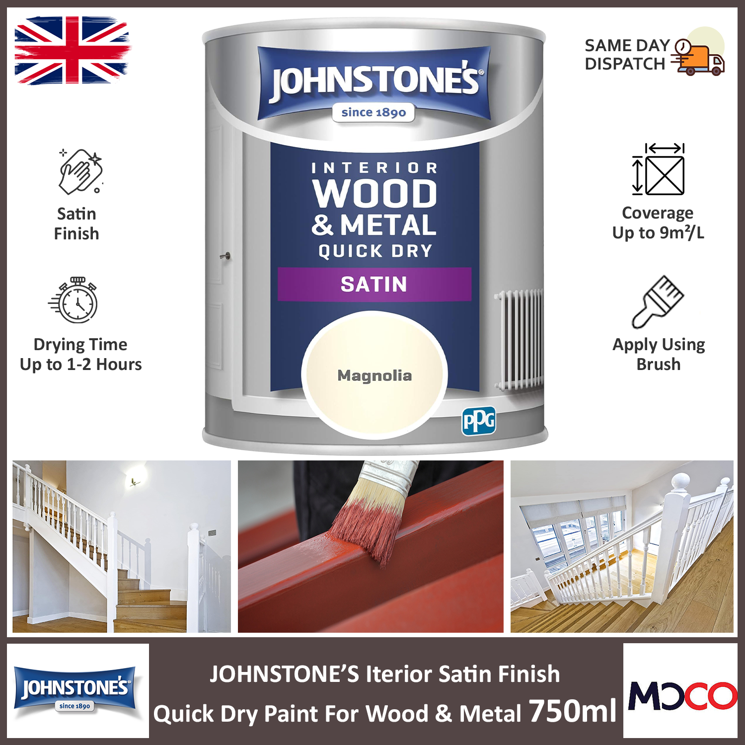 Johnstones Interior Wood Metal Paint Doors Skirting Quick Dry Satin
