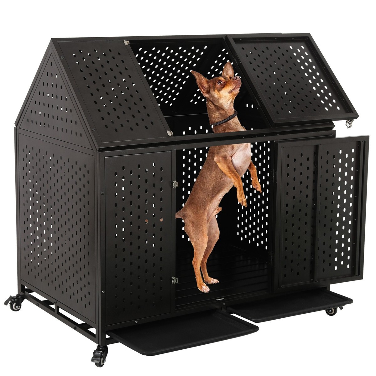 44'' Indestructible Heavy Duty Dog Crate Cage Kennel for Large