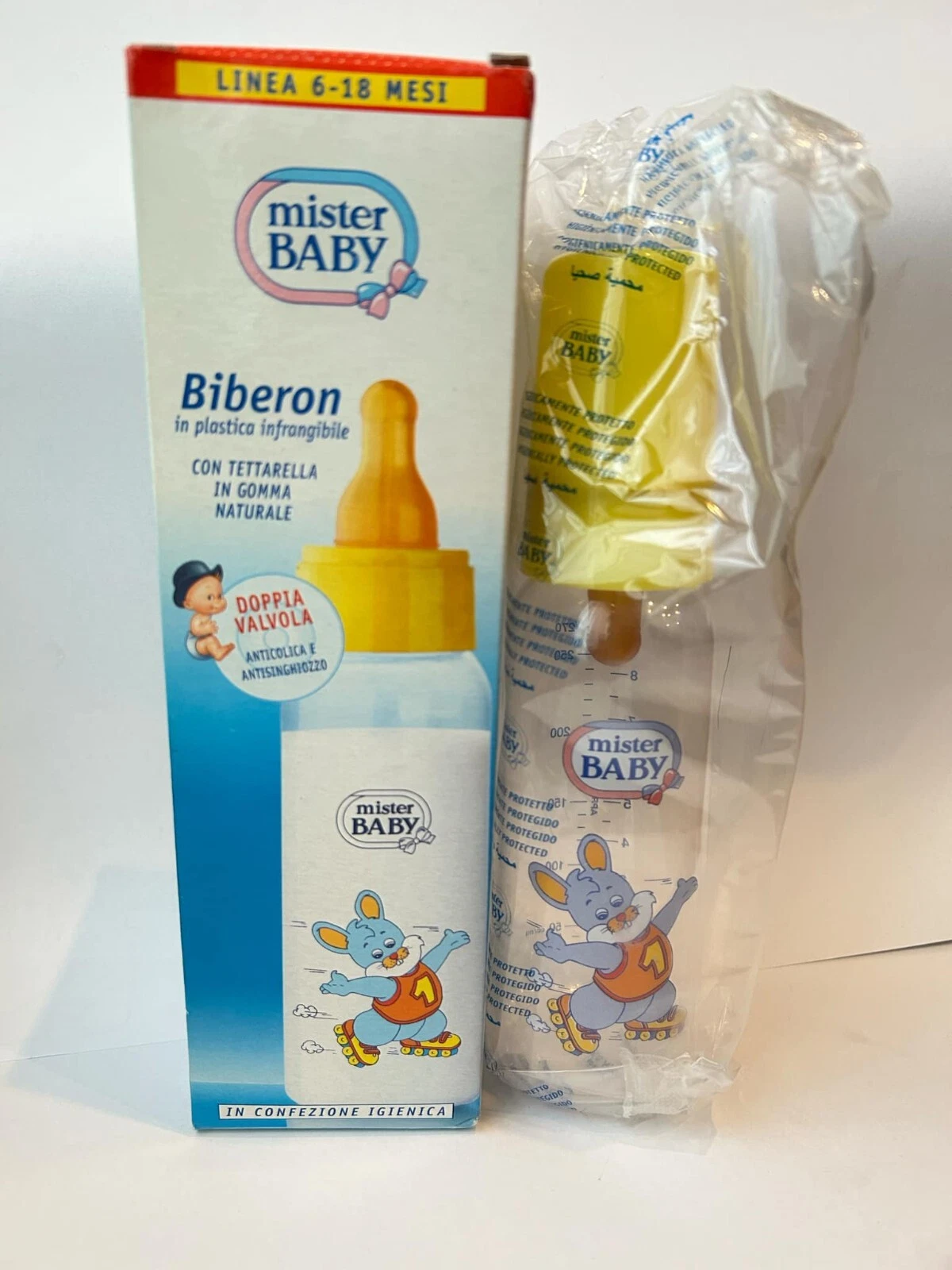 Vintage mister baby pacifier succhietto baby bottle 270ml yellow 6-18 months