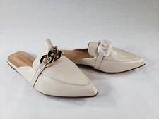 EasySmile Metal Chain Decor Flat Mules for Women Slip On Loafers Beige Size 8.5