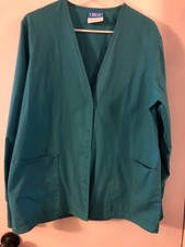 Women’s Uniform Light Weight Jacket Teal Green Size Sm. P-p 23 In (crest)snaps