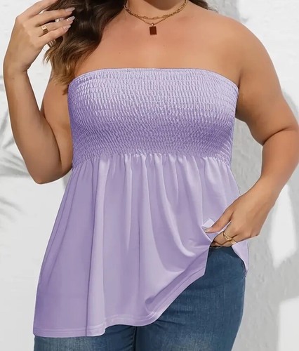 Women Sleeveless Bandeau Solid Casual Tube Tops Strapless Blouse Shirt Plus Size