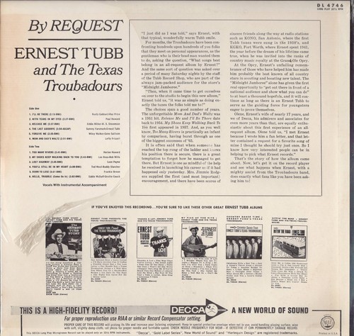 Ernest Tubb & The Texas Troubadours By Request USA Stereo Original Sealed Album - Picture 5 of 5