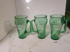 3 Vintage Coca Cola Coke Green Cowboy Glass Whataburger Glasses Mugs