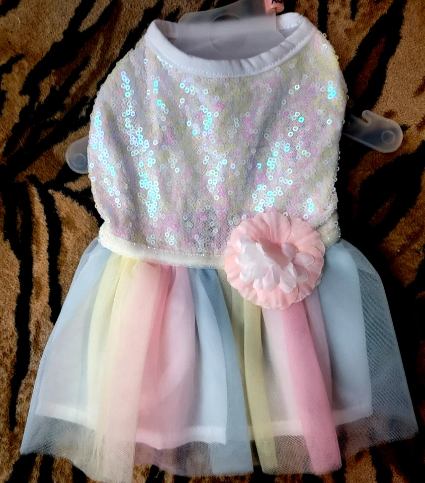 Домашних животных платье белый и пастель белый блестки собаки или кошки новый с ярлыком! ЛЕТНЯЯ РАСПРОДАЖА! - Изображение 2 из 3