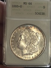 1885 O $1 Morgan Dollar ANACS MS64 "2nd Generation Soapbox" Toned #SC4238
