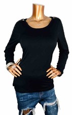 Venus L Top Stretch Dark Navy Chained Shoulders & Long Slvs Blouse Sexy Easywear