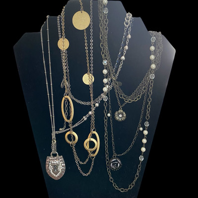Vintage AEO Necklace Lot of 3 Signed Boho Charms Mixed Metals Multi Strand Long
