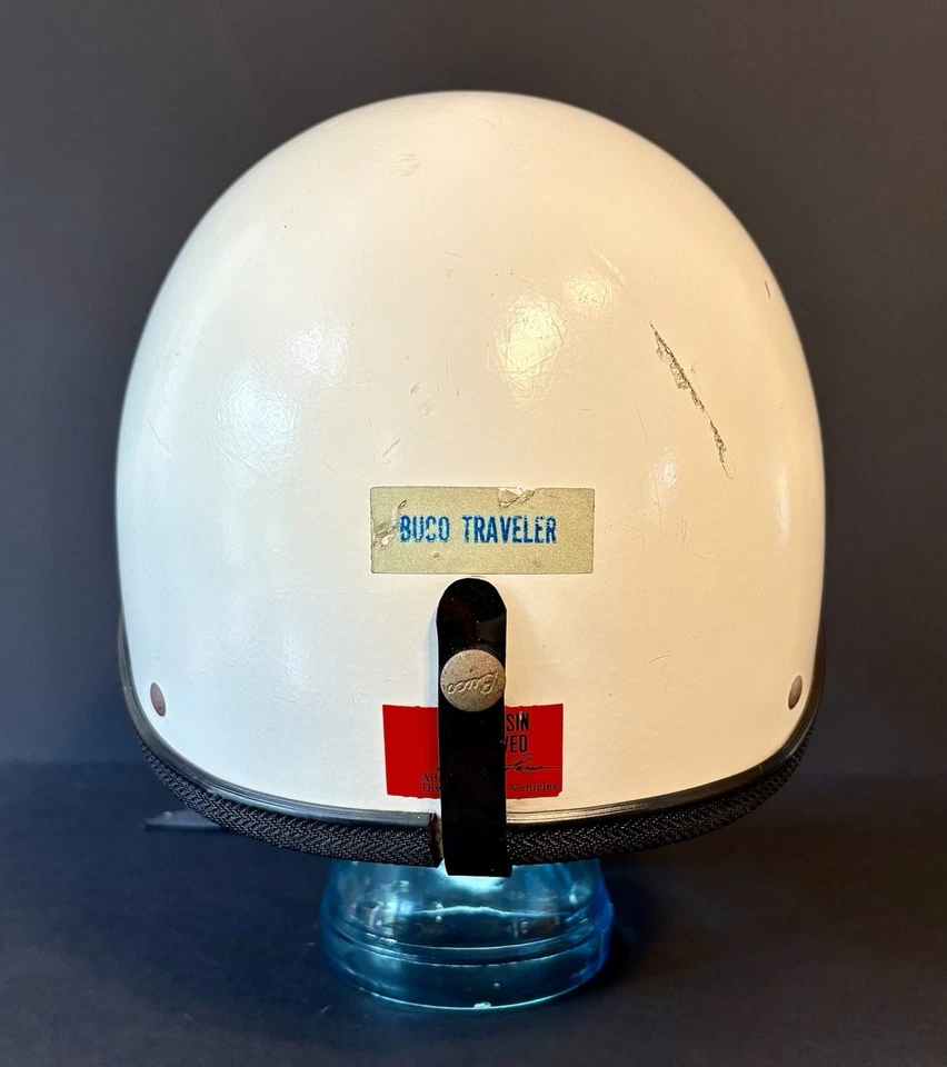 老式 50 年代 60 年代 Buco 旅行者摩托车碰撞半头盔可调节尺寸白色 — 第 4/4 张图片