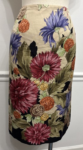 Talbots Silk Wool Pencil Skirt 6 Champagne Gold Floral Lined Career Elegant