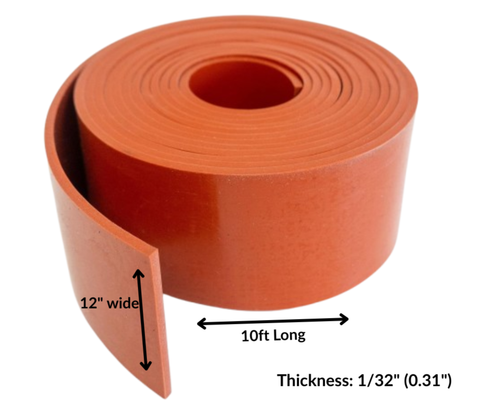 Rotolo Striscia Gomma Siliconica Spessore 1/32'' x 12" Larghezza x 10ft Lunga Alta Temp - Foto 1 di 10
