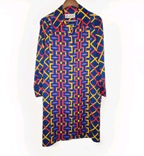1970s Vintage Lanvin Geo Print Shirt Dress in Navy Size L