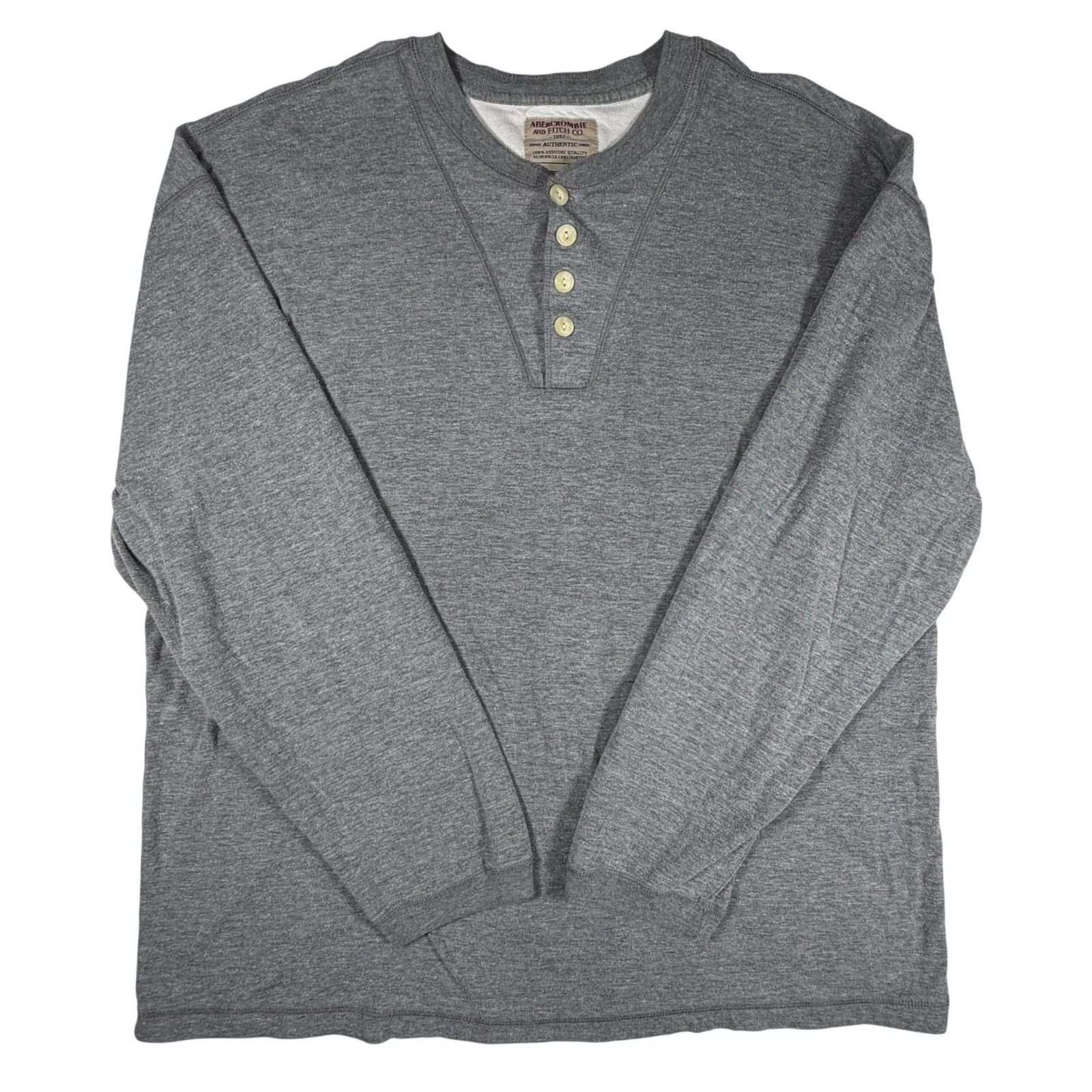 Abercrombie and Fitch Mens Large Gray Long Sleeve Henley Cotton Shirt Heathered