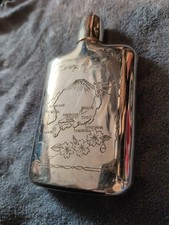 Memory of Japan Etched  Engraved Map Flask Vi...