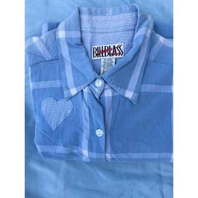 Bill Blass Jeans Blue Plaid Heart Applique Button Down Shirt Womens 1X