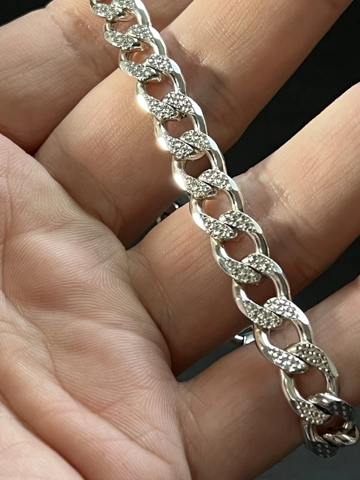 Sterling Silver 925 ITALY Made 10mm Cuban Textured Link Chain Bracelet 9.5" - Image 4 of 4