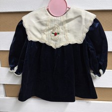 Vintage Girls Dress YOUNGLAND Blue Velvet Cream Lace Holiday Dress 2T