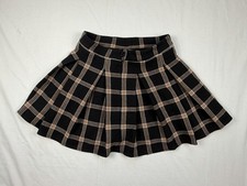 Forever 21 Girls Plaid Pleated Skirt Size 9/10 Black Tan Preppy School