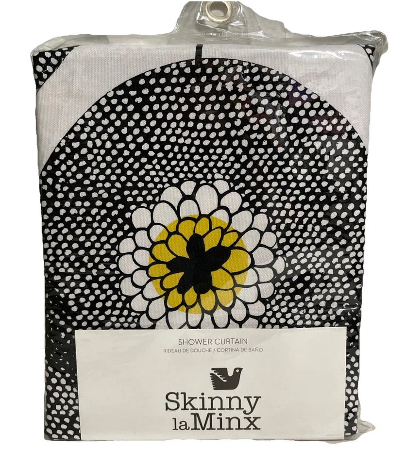 Shower Curtain Skinny laMinx Flower Fields Modern Floral 72×72 White Black New - Image 1 of 4