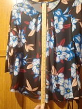 ST JOHN'S BAY WOMEN'S TOP RED WHITE BLUE FLORAL 3/4 SLEEVE PEASANT BOHO SIZE L