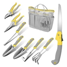  Garden Tool Sets, 10 Piece Heavy Duty Gardening Tool Set, 10 Pcs - Gray