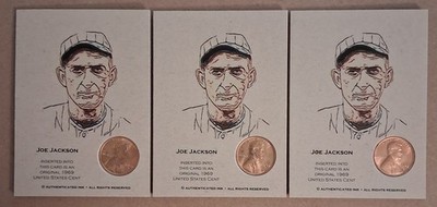 3 SHOELESS JOE JACKSON Black Sox 50 Anniversary Penny Collector Cards 1919/1969