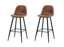Set of 2 Industrial Bar Stools – CHARLTON – Suede Effect – Retro Style – New