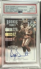 2016 Dak Prescott Auto Panini Contenders Sepia Cracked Ice Rookie Ticket PSA 9🔥