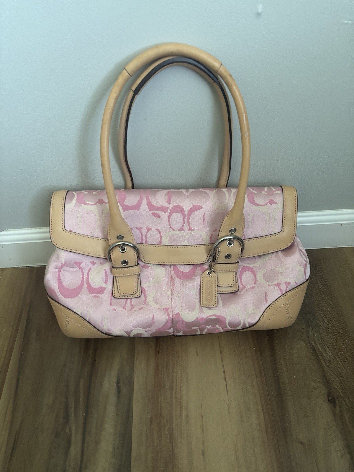 Coach Soho Optic Signature Pleated Flap Bag Pastel Pink