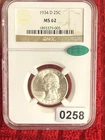 1934 D Washington Quarter Silver NGC CAC MS 62 Denver Business Strike ref#258