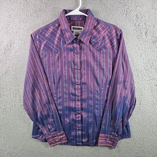 Panhandle Slim Womens Size L Western Shirt Purple Striped Pearl Snap Long Sleeve