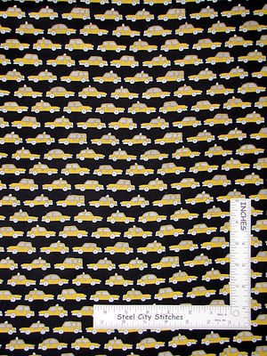 Yellow Taxi Cab Car Cabs Fabric By the Yard Cotton Robert Kaufman Uptown