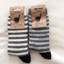 2 Paia Di Calzini Herren Alpaca 100% Lana Strisce Grigio/Naturale 39 - 46