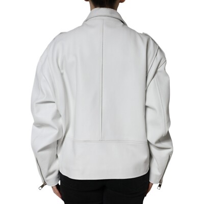 DOLCE & GABBANA Jacket White Lambskin Leather Biker Coat