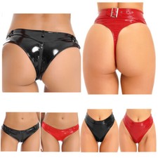 Womans High Rise Cheeky Panties Wet Look Leather Hot Pants Booty Shorts Clubwear