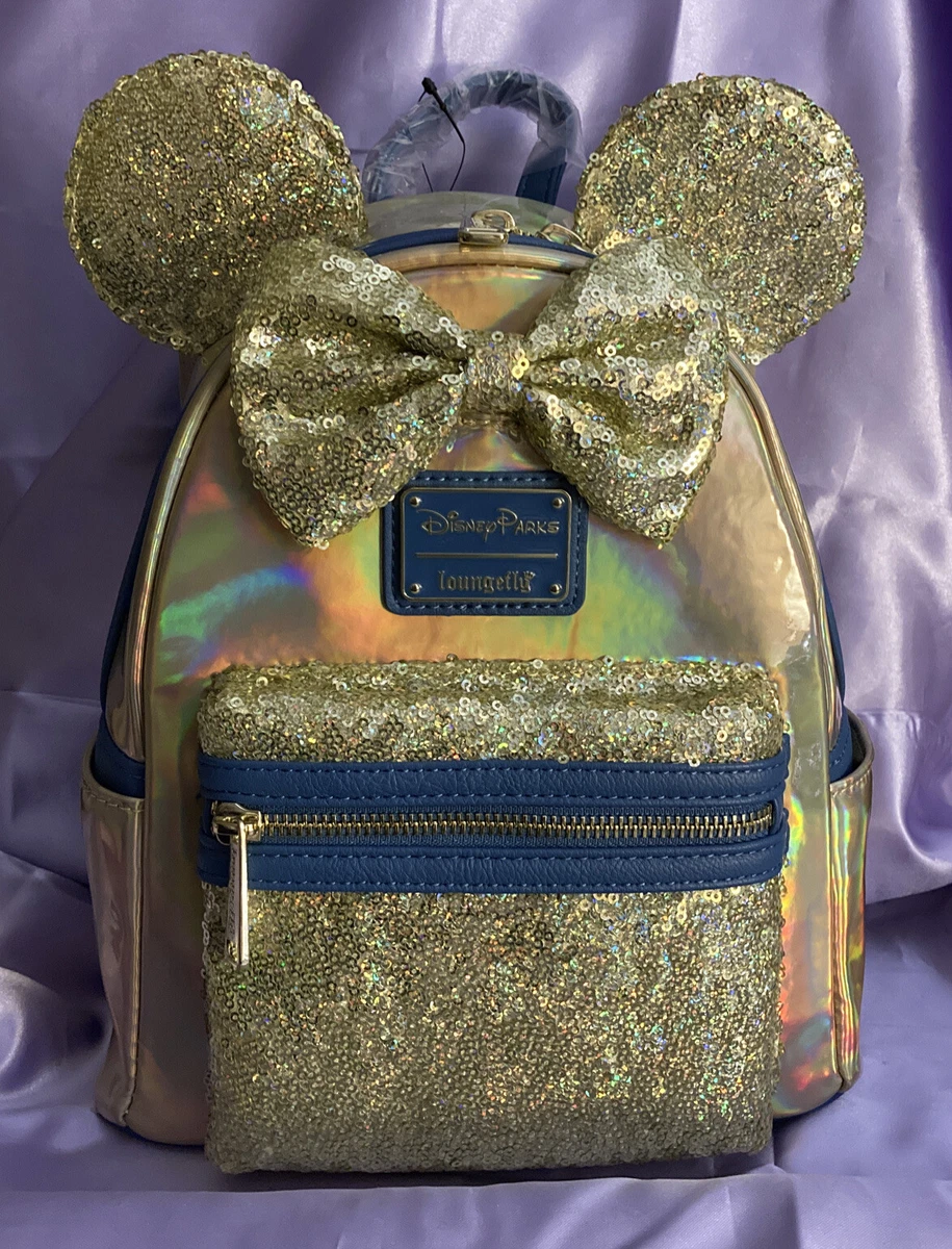 Disney Parks WDW 50th Anniversary Loungefly Minnie Mouse Gold Mini Backpack NEW