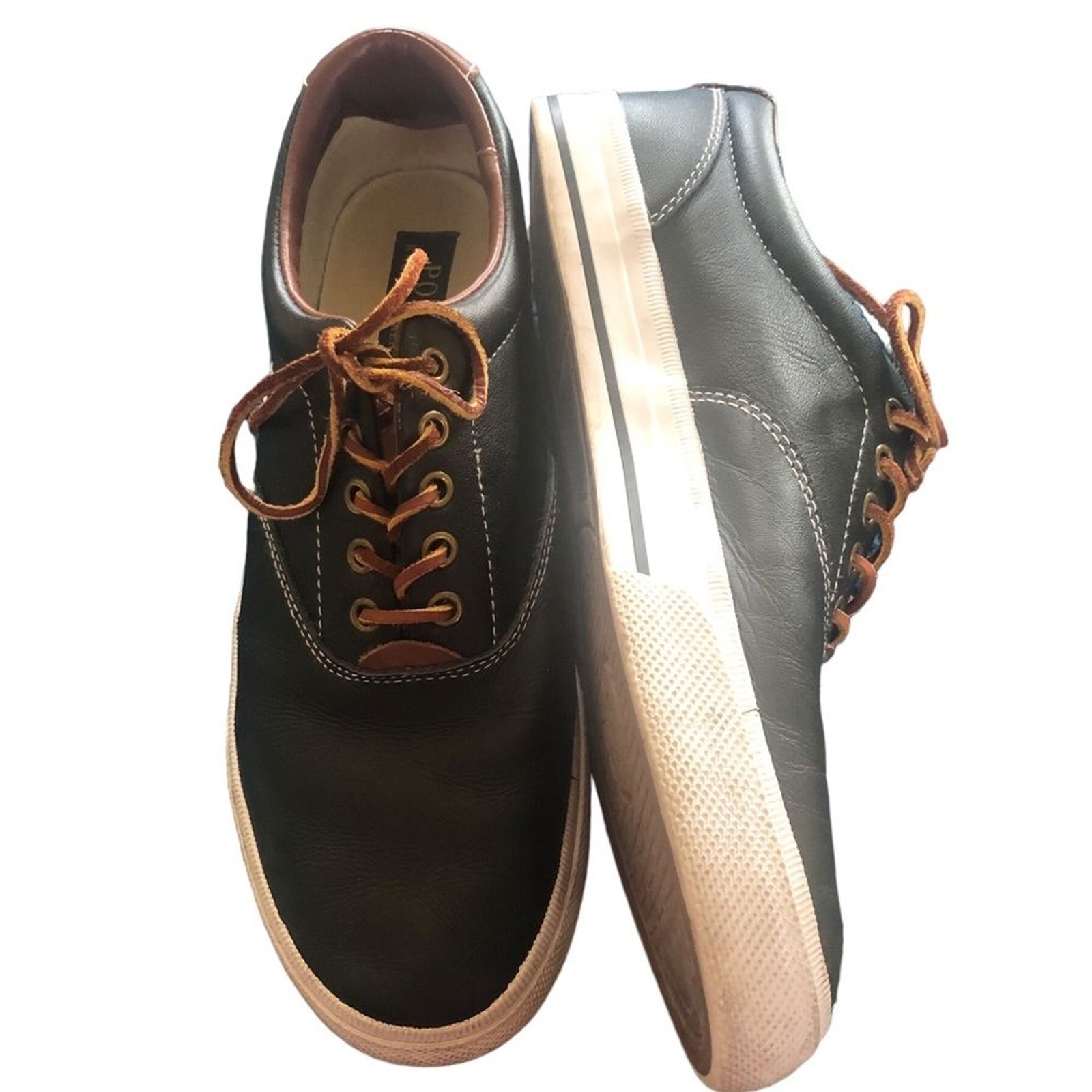 Polo By Ralph Lauren Vaughn 10D Nero Marrone Pelle Sneaker Stringate Pony Sportive