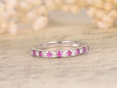 1.20Ct Round Cut Natural Pink Sapphire & Diamond 14K White Gold Engagement Ring
