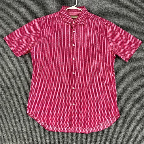 Burberry Mens Shirt Large Red Geometric Short Sleeve Button Up Cotton Silk - Picture 2 of 20