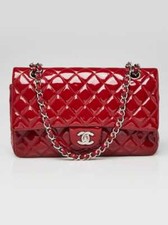 Chanel Red Quilted Patent Leather Classic Medium Double Flap Bag