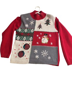 Christmas Pullover Sweater Dress Barn Snowperson Snowflakes Ornaments Trees  | eBay